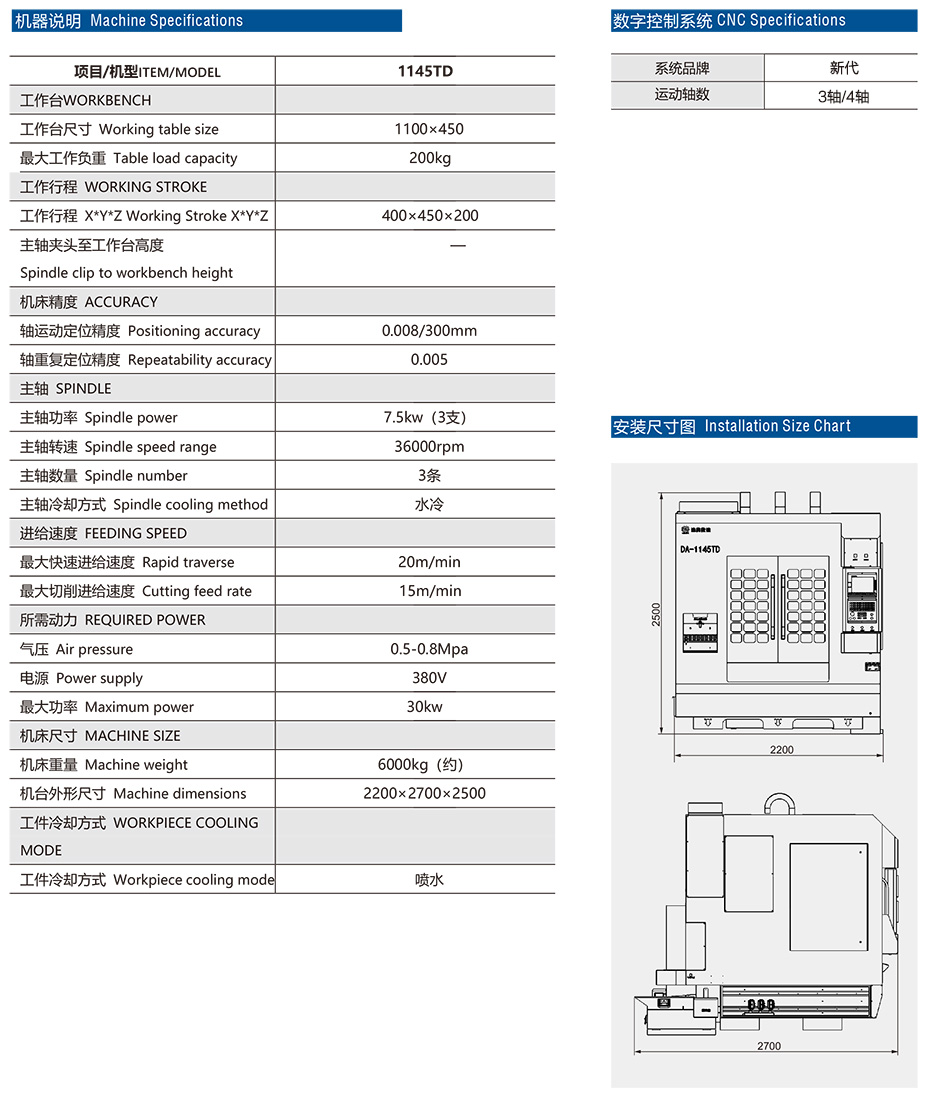 DA-1145TD三頭刀庫機參數