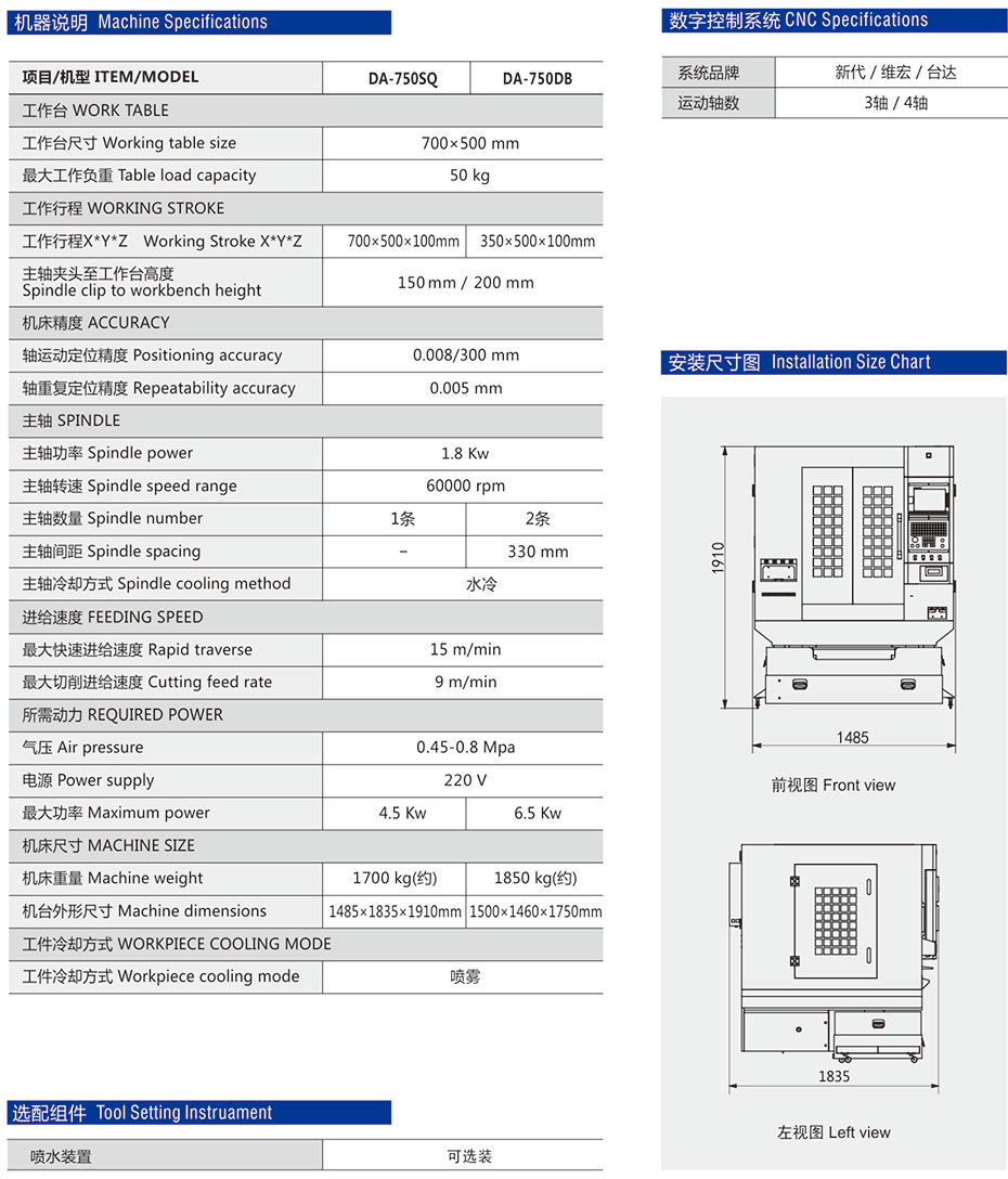 DA-750SQ單頭全罩精雕機參數